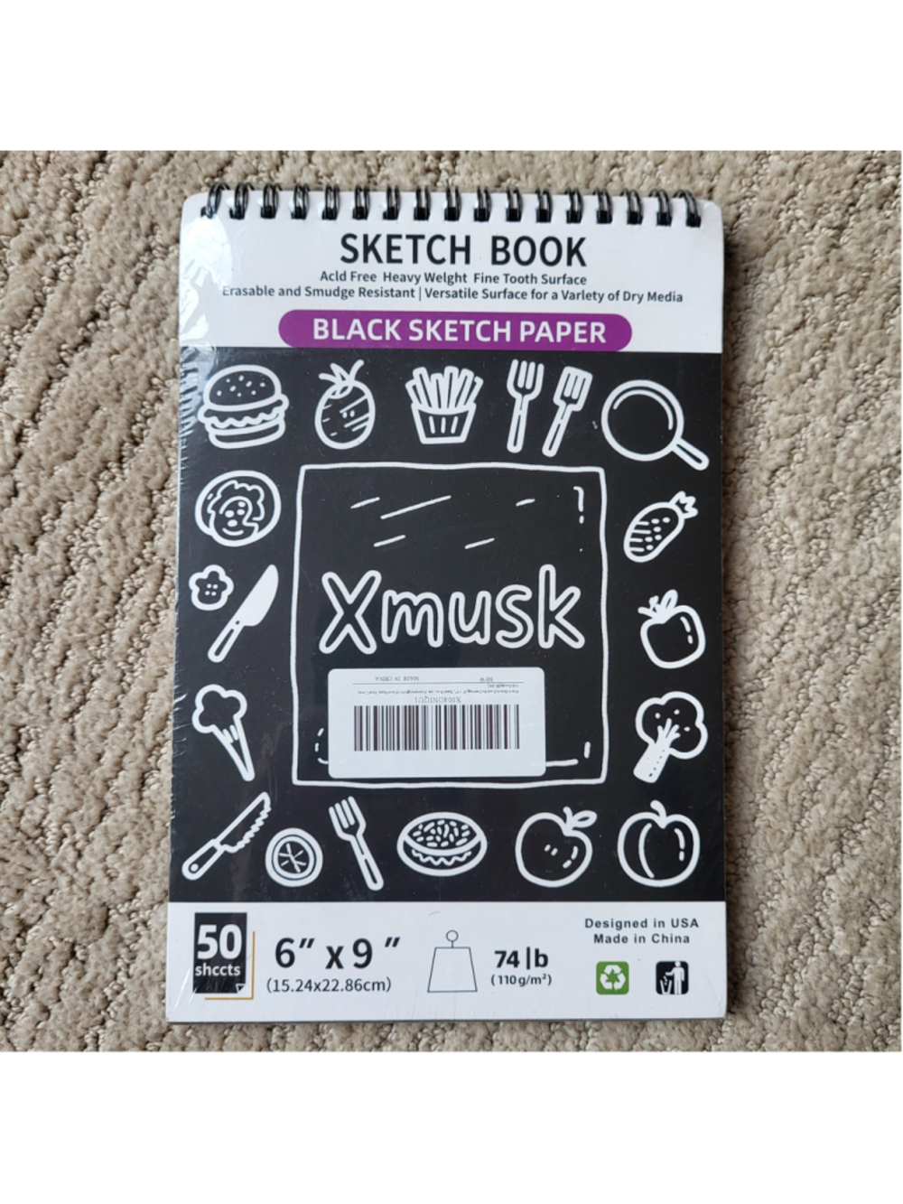 Black Sketch Paper Sketchbook - 6x9 - 50 Sheets - New